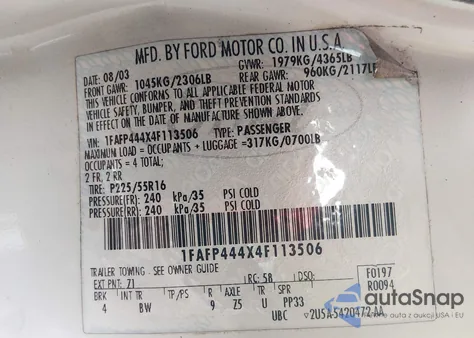 2004 Ford Mustang из США, поврежденный, VIN 1FAFP444X4F113506